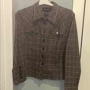 Denim&Co Brown Plaid Jacket and Top Set